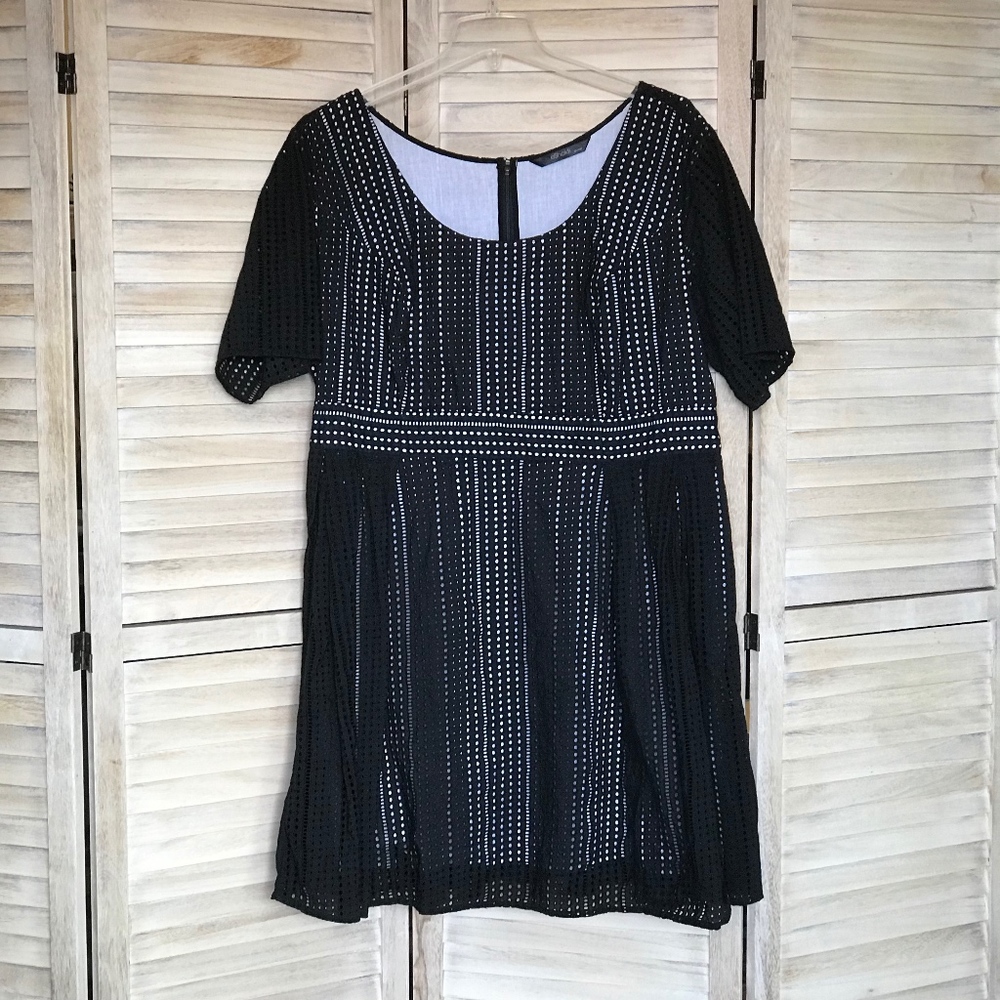 eShakti Plus Size 3X 26 Black Dotted Overlay Dress